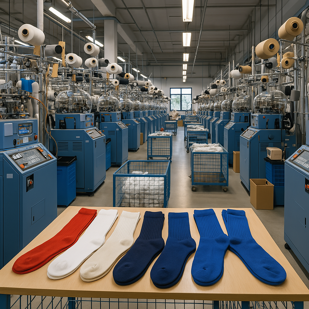 Producción de calcetines de colores en fábrica textil de Pradoluengo, Burgos.
